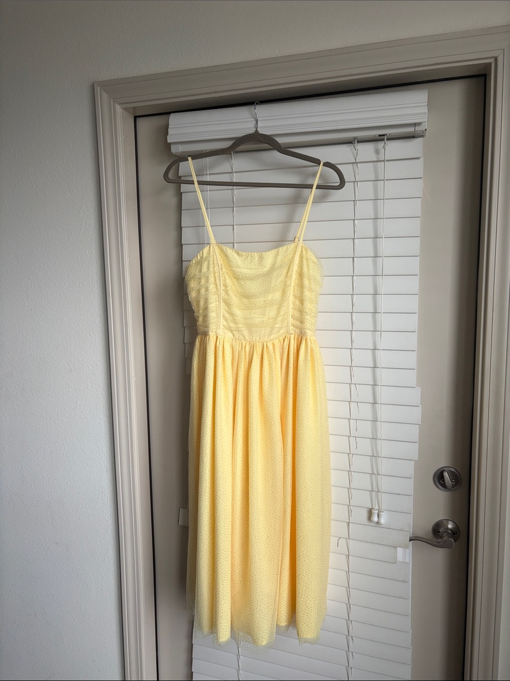 Hello Molly Pale Yellow Glitter Spaghetti Strap Dress